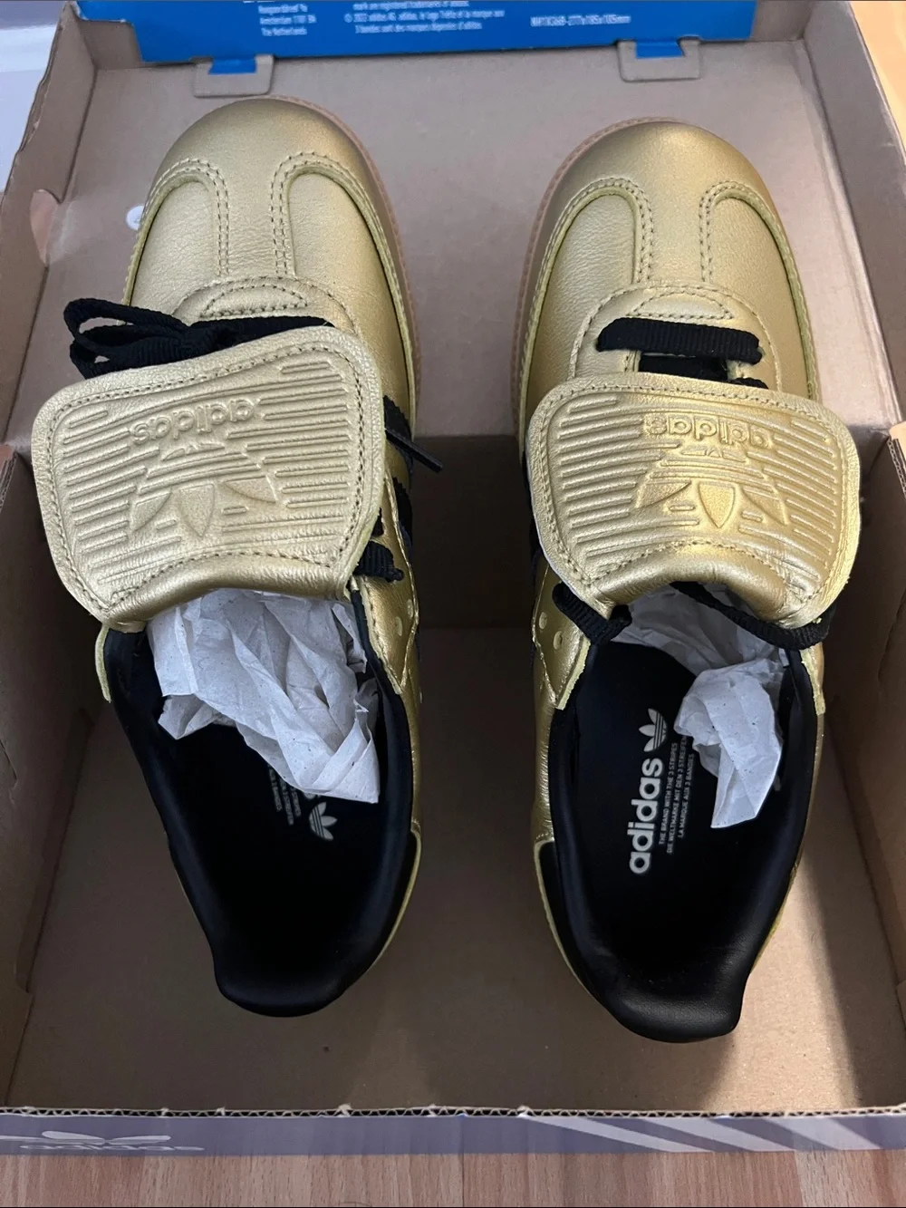 Adidas Women's Gold and Black GUM 3 SAMBA Long Tongue Sneakers brand new size 6